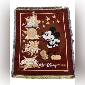 Walt Disney World Mickey Mouse Epcot Afghan Fringed Tapestry 63 X 50 Blanket NEW